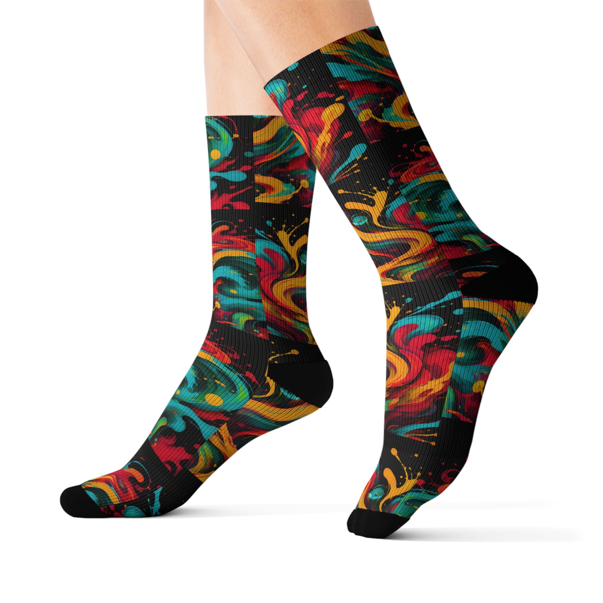 Abstract Color Swirl Sublimation Socks — Vibrant Psychedelic Crew Socks