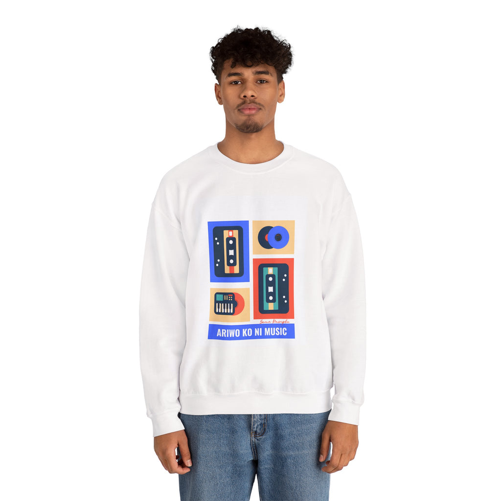 Retro Cassette Crewneck Sweatshirt — "Ariwo Ko Ni Music" Graphic