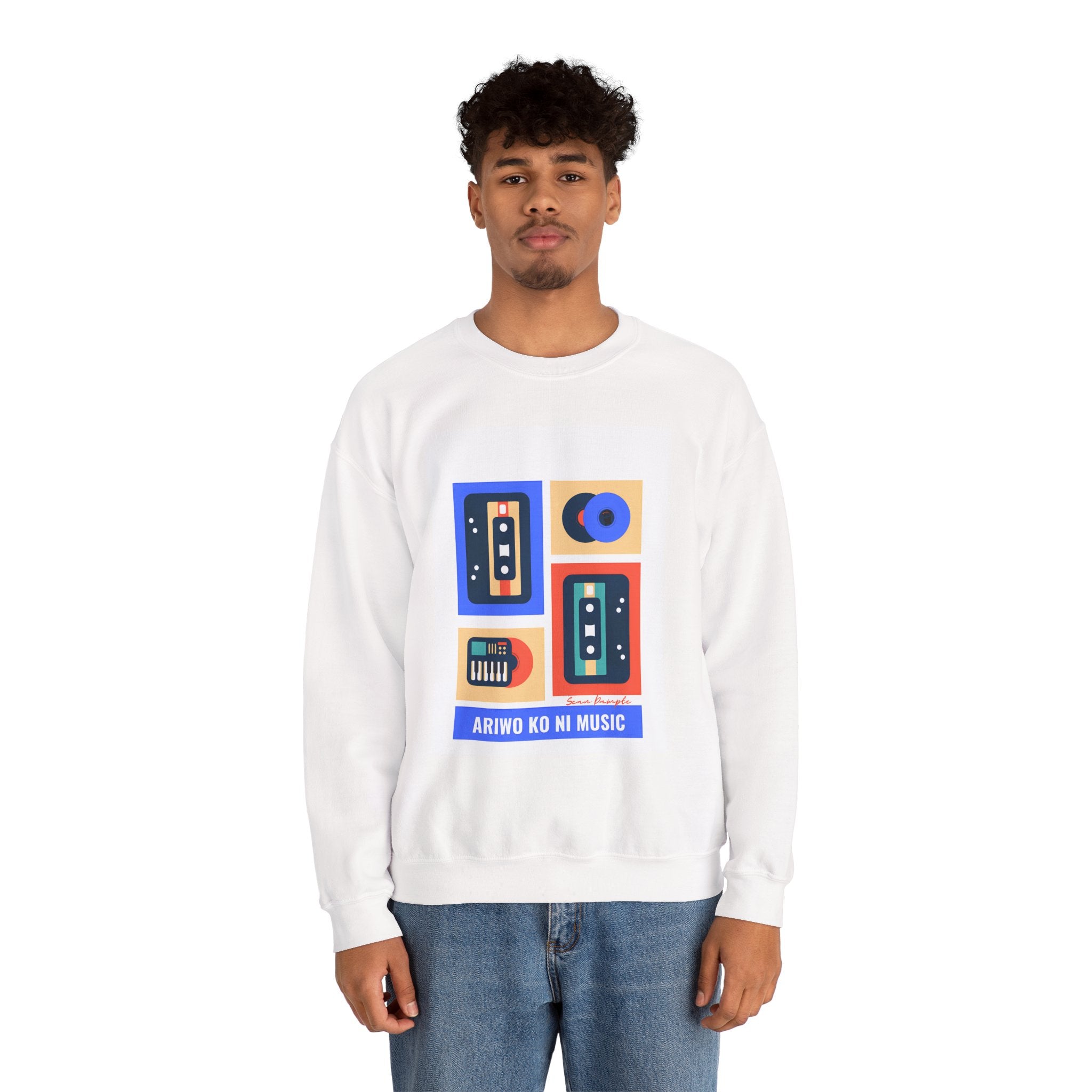 Retro Cassette Crewneck Sweatshirt — "Ariwo Ko Ni Music" Graphic