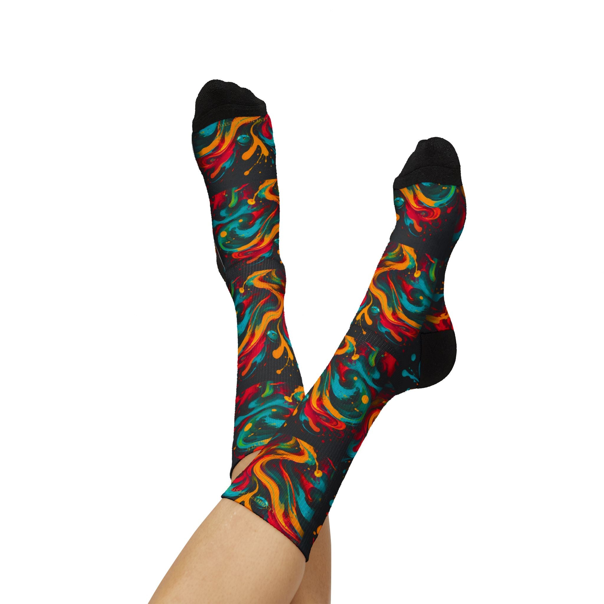 Abstract Color Swirl Sublimation Socks — Vibrant Psychedelic Crew Socks