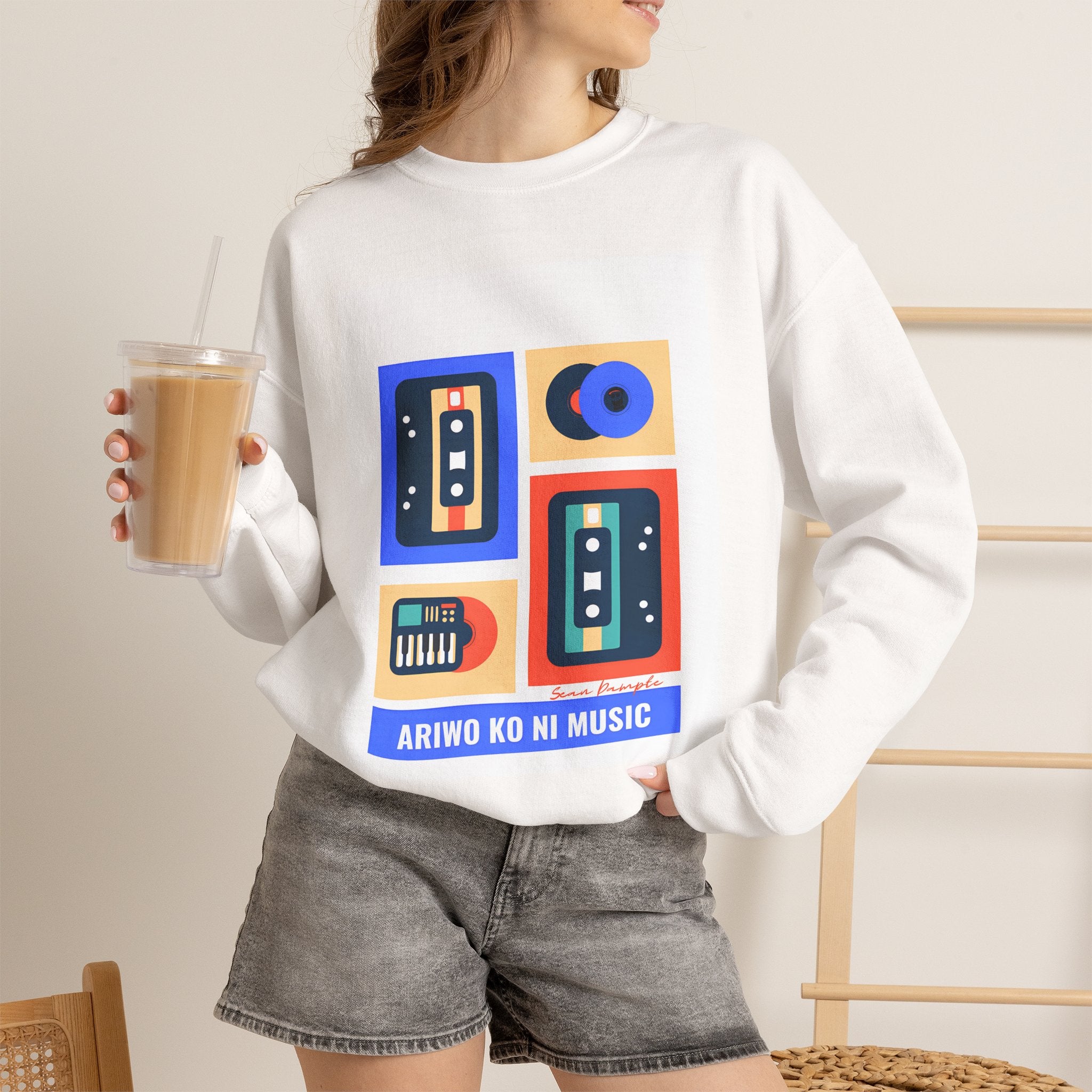 Retro Cassette Crewneck Sweatshirt — "Ariwo Ko Ni Music" Graphic